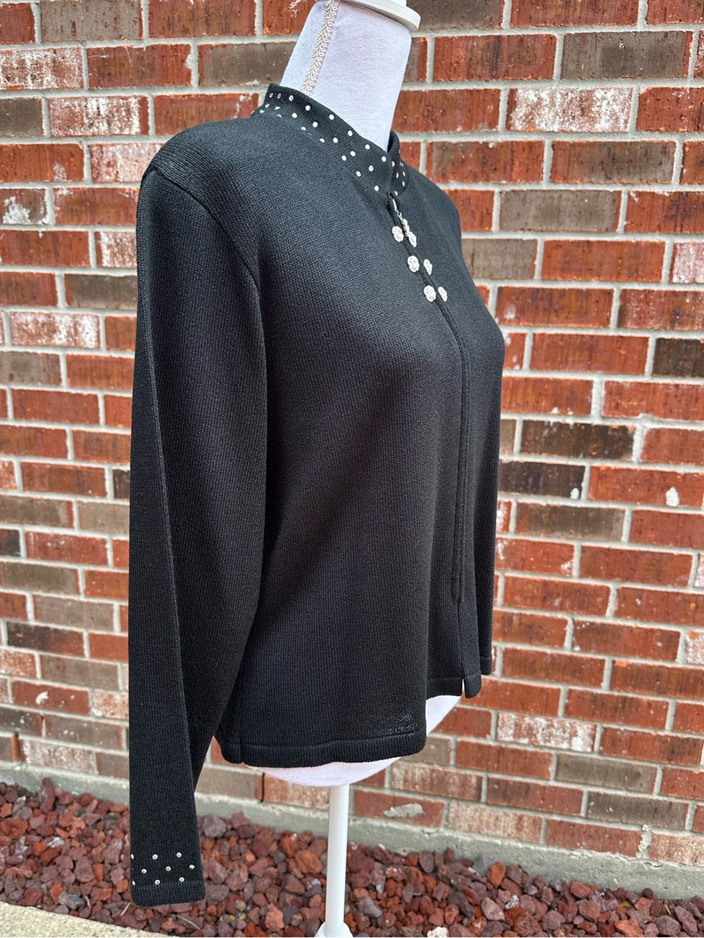 NWOT San Remo Full Zip Black Embellished Mock-Neck Women’s Cardigan - Picture 5 of 10